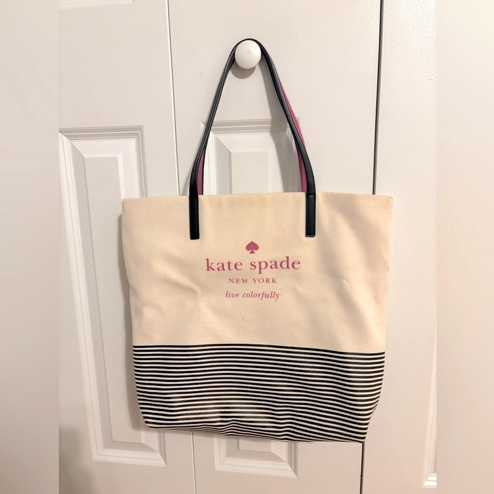 kate spade Canvas Tote in Cream, Black & Pink